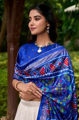 Blue And White Patola Lehenga Choli with Dupatta