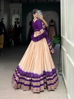 Cream & Purple Casual Lehenga Choli with Dupatta