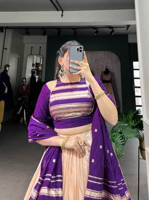 Cream & Purple Casual Lehenga Choli with Dupatta