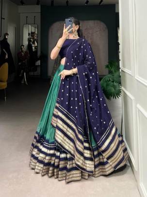 Green and Blue Casual Lehenga Choli with Dupatta