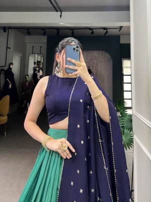 Green and Blue Casual Lehenga Choli with Dupatta