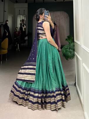 Green and Blue Casual Lehenga Choli with Dupatta