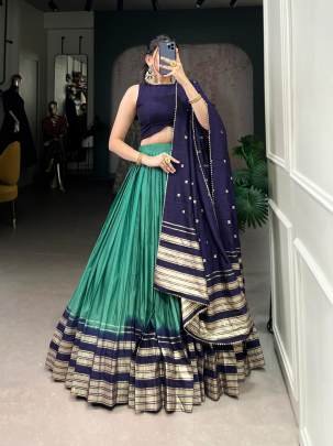 Green and Blue Casual Lehenga Choli with Dupatta