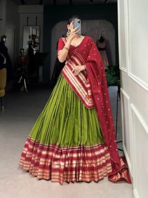 Green and  Red Casual Lehenga Choli with Dupatta