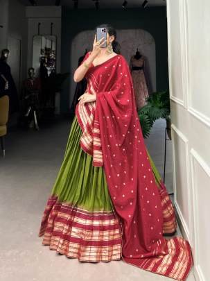 Green and  Red Casual Lehenga Choli with Dupatta