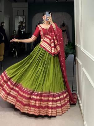 Green and  Red Casual Lehenga Choli with Dupatta