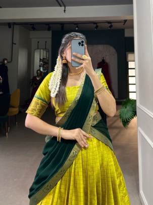 Green Pattu Lehenga Choli with Dupatta