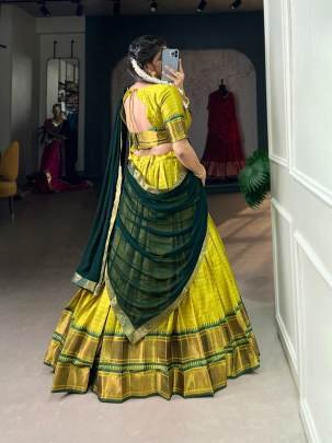 Green Pattu Lehenga Choli with Dupatta