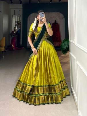 Green Pattu Lehenga Choli with Dupatta