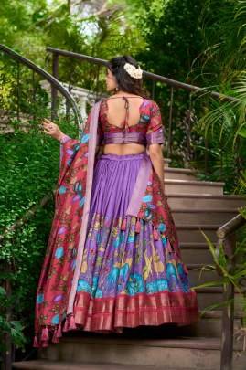 Purple and Red Kalamkari Lehenga Choli with Dupatt