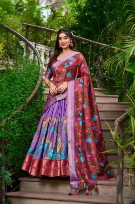 Purple and Red Kalamkari Lehenga Choli with Dupatt