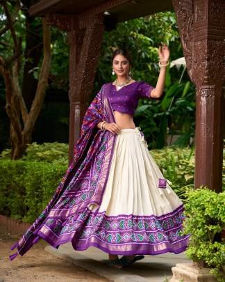 Purple with White Patola Lehenga Choli with Dupatta