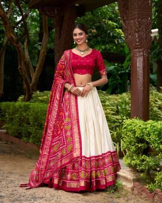 Red and White Patola Lehenga Choli with Dupatta