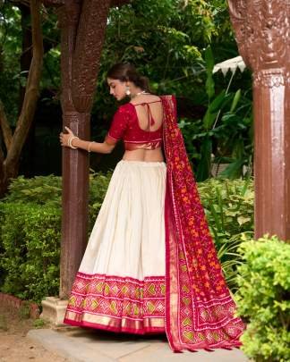Red and White Patola Lehenga Choli with Dupatta