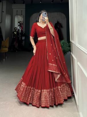 Red Casual Lehenga Choli with Dupatta
