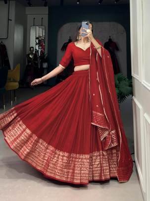 Red Casual Lehenga Choli with Dupatta