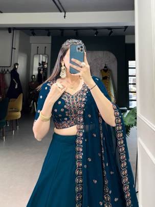 Teal Blue Part Wear Lehenga Choli with Dupatta