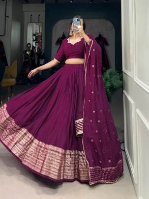 Wine Plain Casual Lehenga Choli