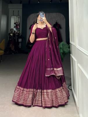 Wine Plain Casual Lehenga Choli