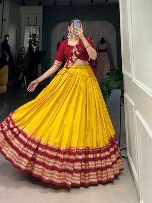 Yellow and Red Casual Lehenga Choli with Dupatta