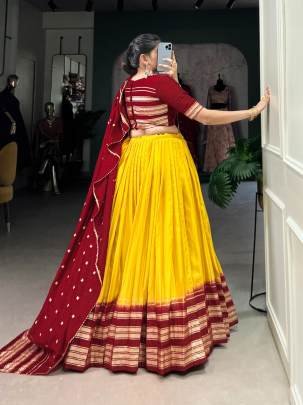 Yellow and Red Casual Lehenga Choli with Dupatta